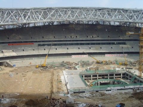 Строительство Пекинского национального стадиона «Птичье гнездо» 